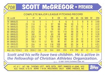 1987 Topps - Collector's Edition (Tiffany) #708 Scott McGregor Back