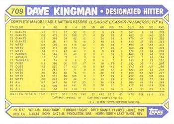 1987 Topps - Collector's Edition (Tiffany) #709 Dave Kingman Back