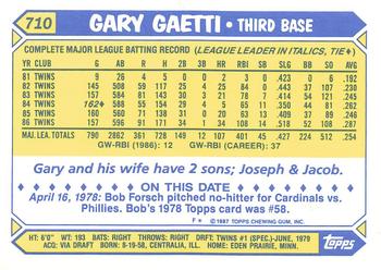 1987 Topps - Collector's Edition (Tiffany) #710 Gary Gaetti Back