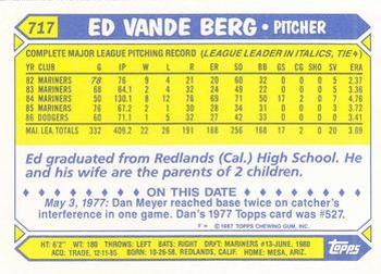 1987 Topps - Collector's Edition (Tiffany) #717 Ed Vande Berg Back