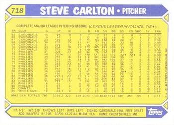 1987 Topps - Collector's Edition (Tiffany) #718 Steve Carlton Back