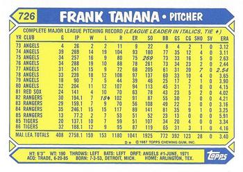 1987 Topps - Collector's Edition (Tiffany) #726 Frank Tanana Back