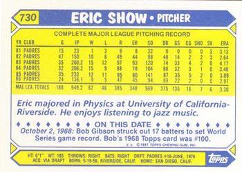 1987 Topps - Collector's Edition (Tiffany) #730 Eric Show Back