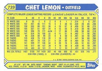 1987 Topps - Collector's Edition (Tiffany) #739 Chet Lemon Back