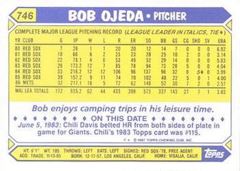 1987 Topps - Collector's Edition (Tiffany) #746 Bob Ojeda Back