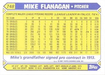 1987 Topps - Collector's Edition (Tiffany) #748 Mike Flanagan Back