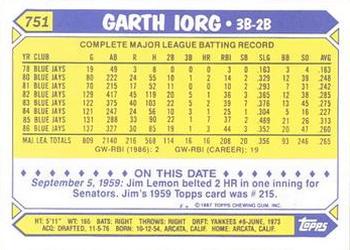 1987 Topps - Collector's Edition (Tiffany) #751 Garth Iorg Back