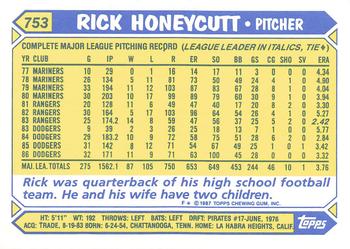 1987 Topps - Collector's Edition (Tiffany) #753 Rick Honeycutt Back