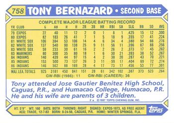 1987 Topps - Collector's Edition (Tiffany) #758 Tony Bernazard Back