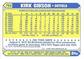 1987 Topps - Collector's Edition (Tiffany) #765 Kirk Gibson Back