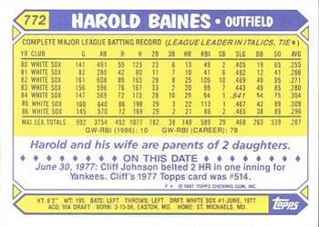 1987 Topps - Collector's Edition (Tiffany) #772 Harold Baines Back