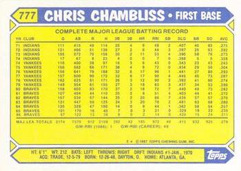 1987 Topps - Collector's Edition (Tiffany) #777 Chris Chambliss Back