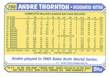 1987 Topps - Collector's Edition (Tiffany) #780 Andre Thornton Back