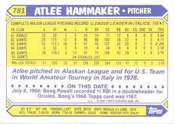 1987 Topps - Collector's Edition (Tiffany) #781 Atlee Hammaker Back