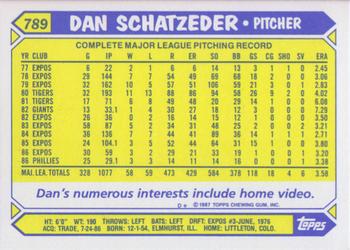 1987 Topps - Collector's Edition (Tiffany) #789 Dan Schatzeder Back