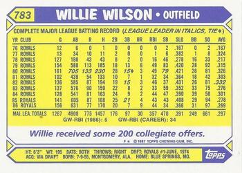 1987 Topps - Collector's Edition (Tiffany) #783 Willie Wilson Back
