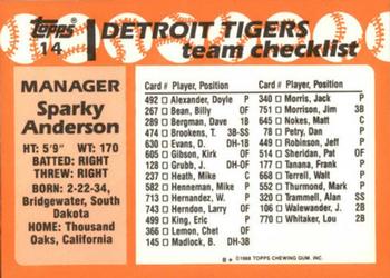 1988 Topps - Collector's Edition (Tiffany) #14 Sparky Anderson Back