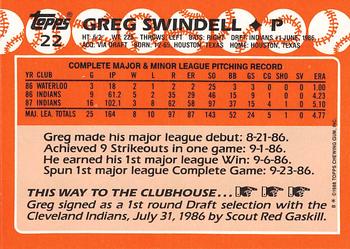 1988 Topps - Collector's Edition (Tiffany) #22 Greg Swindell Back