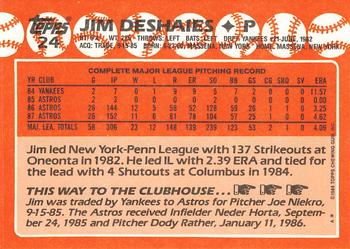 1988 Topps - Collector's Edition (Tiffany) #24 Jim Deshaies Back