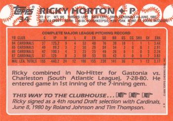 1988 Topps - Collector's Edition (Tiffany) #34 Ricky Horton Back