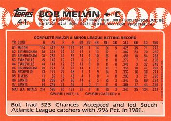 1988 Topps - Collector's Edition (Tiffany) #41 Bob Melvin Back