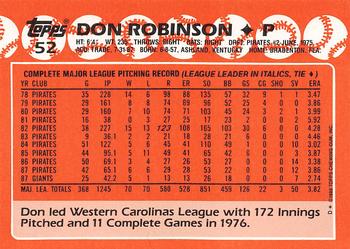 1988 Topps - Collector's Edition (Tiffany) #52 Don Robinson Back