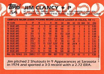 1988 Topps - Collector's Edition (Tiffany) #54 Jim Clancy Back