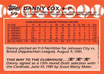 1988 Topps - Collector's Edition (Tiffany) #59 Danny Cox Back
