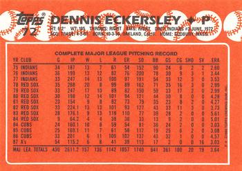 1988 Topps - Collector's Edition (Tiffany) #72 Dennis Eckersley Back