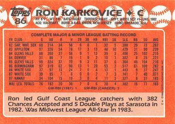 1988 Topps - Collector's Edition (Tiffany) #86 Ron Karkovice Back