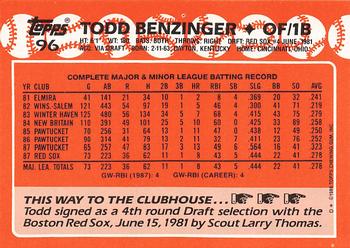 1988 Topps - Collector's Edition (Tiffany) #96 Todd Benzinger Back