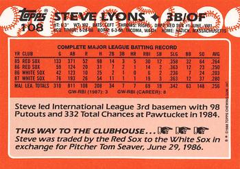 1988 Topps - Collector's Edition (Tiffany) #108 Steve Lyons Back