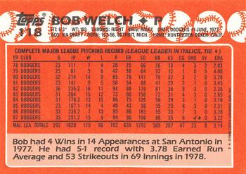 1988 Topps - Collector's Edition (Tiffany) #118 Bob Welch Back