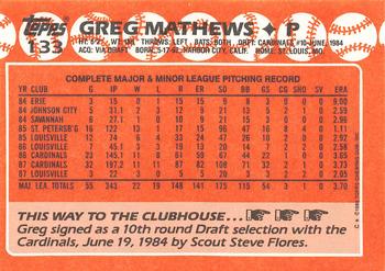 1988 Topps - Collector's Edition (Tiffany) #133 Greg Mathews Back