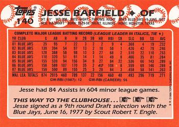 1988 Topps - Collector's Edition (Tiffany) #140 Jesse Barfield Back