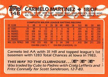 1988 Topps - Collector's Edition (Tiffany) #148 Carmelo Martinez Back