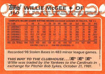 1988 Topps - Collector's Edition (Tiffany) #160 Willie McGee Back
