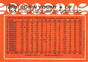 1988 Topps - Collector's Edition (Tiffany) #165 Robin Yount Back