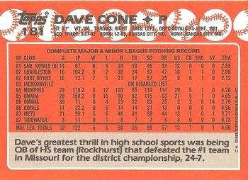 1988 Topps - Collector's Edition (Tiffany) #181 Dave Cone Back