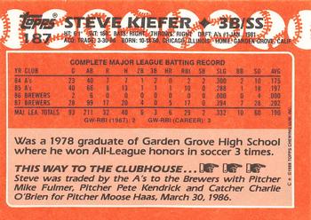 1988 Topps - Collector's Edition (Tiffany) #187 Steve Kiefer Back