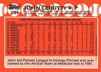 1988 Topps - Collector's Edition (Tiffany) #191 John Cerutti Back