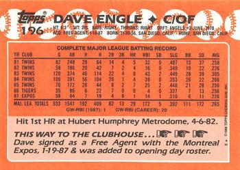 1988 Topps - Collector's Edition (Tiffany) #196 Dave Engle Back