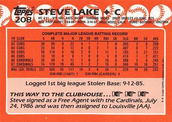 1988 Topps - Collector's Edition (Tiffany) #208 Steve Lake Back
