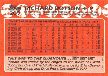 1988 Topps - Collector's Edition (Tiffany) #209 Richard Dotson Back