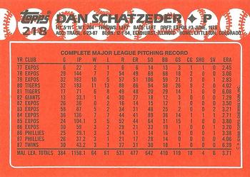 1988 Topps - Collector's Edition (Tiffany) #218 Dan Schatzeder Back