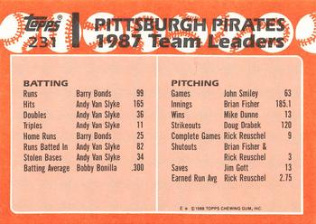 1988 Topps - Collector's Edition (Tiffany) #231 Pirates Leaders Back