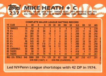 1988 Topps - Collector's Edition (Tiffany) #237 Mike Heath Back