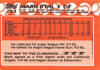 1988 Topps - Collector's Edition (Tiffany) #243 Mark Ryal Back