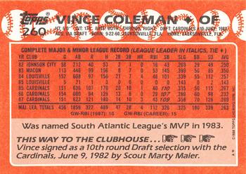 1988 Topps - Collector's Edition (Tiffany) #260 Vince Coleman Back