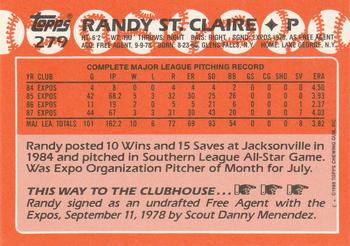 1988 Topps - Collector's Edition (Tiffany) #279 Randy St. Claire Back